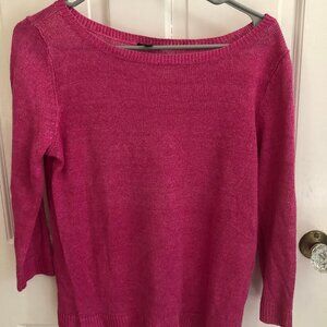 Hot Pink Classic Talbot's Crew Neck Linen Sweater Medium Petite